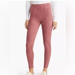 NWT SPANX Faux Suede Leggings Rich Rose Pink High Rise Shaping Sz Large